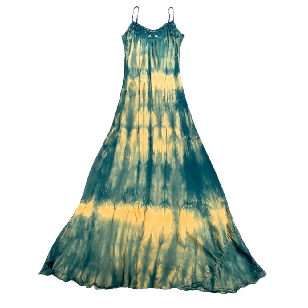 & OTHER STORIES Ethereal Fairy Lace Trim A-Line Satin Tie Dye Midi Slip Dress XS